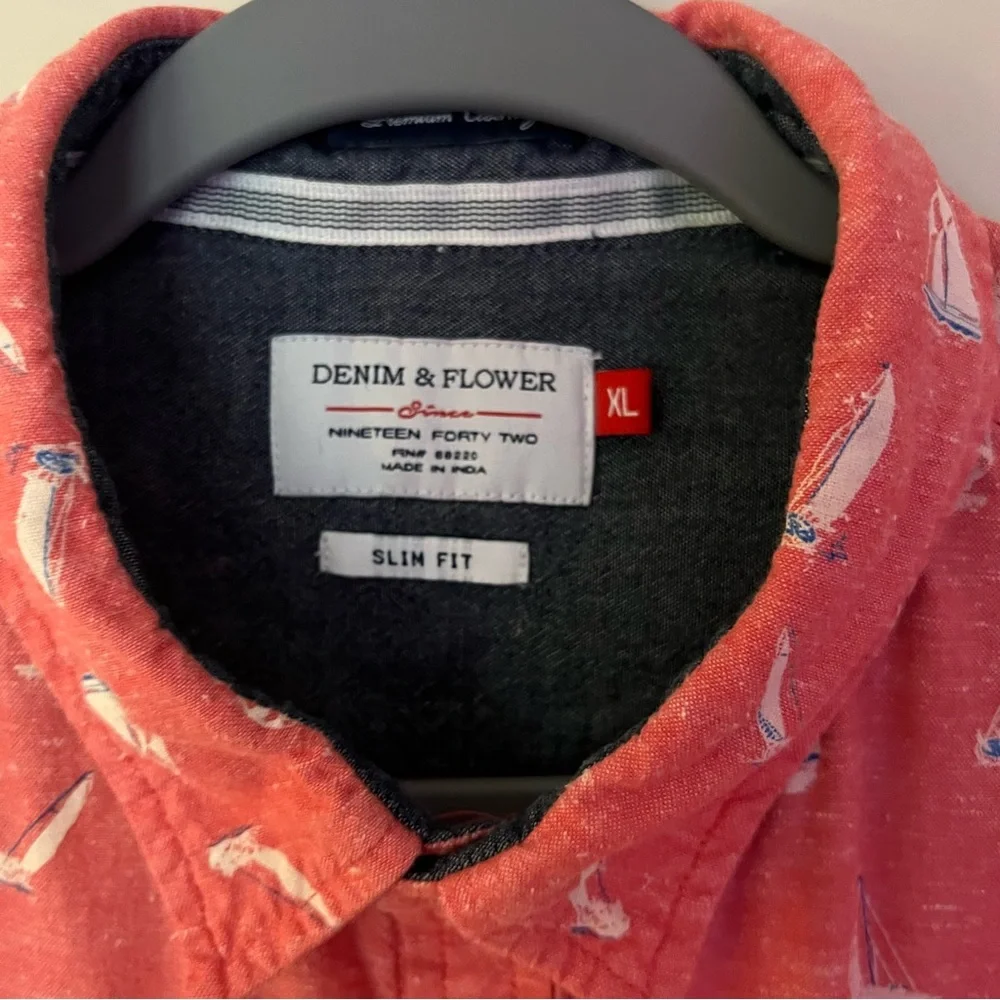 Denim & Flower mens short sleeve sailboat printed button down shirt | size XL - Picture 5 of 11